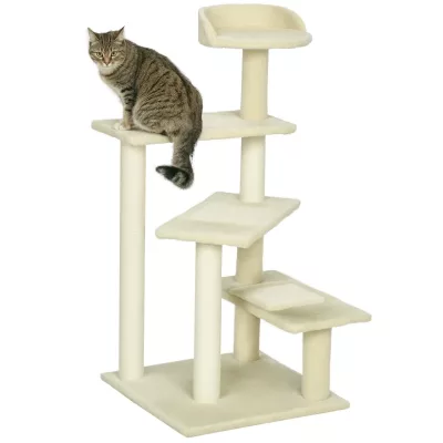 Arbre à chat beige 4 niveaux, poteaux en sisal – image 2