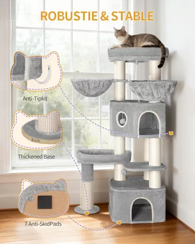 Arbre à chat en peluche beige gris clair – image 2