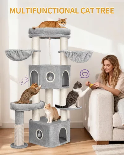 Arbre à chat en peluche beige gris clair – image 3