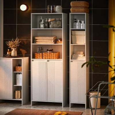 Armoire étroite blanche avec panier à linge – image 2