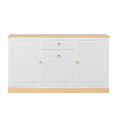 Buffet blanc aspect bois à trois portes – image 2