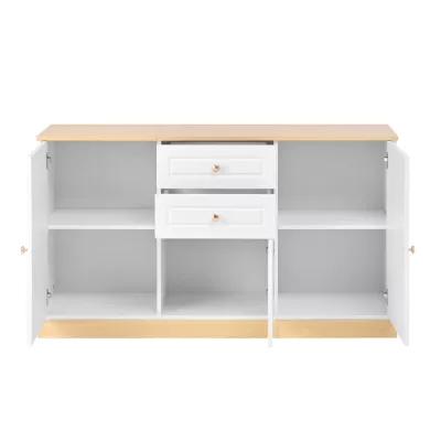 Buffet blanc aspect bois à trois portes – image 3