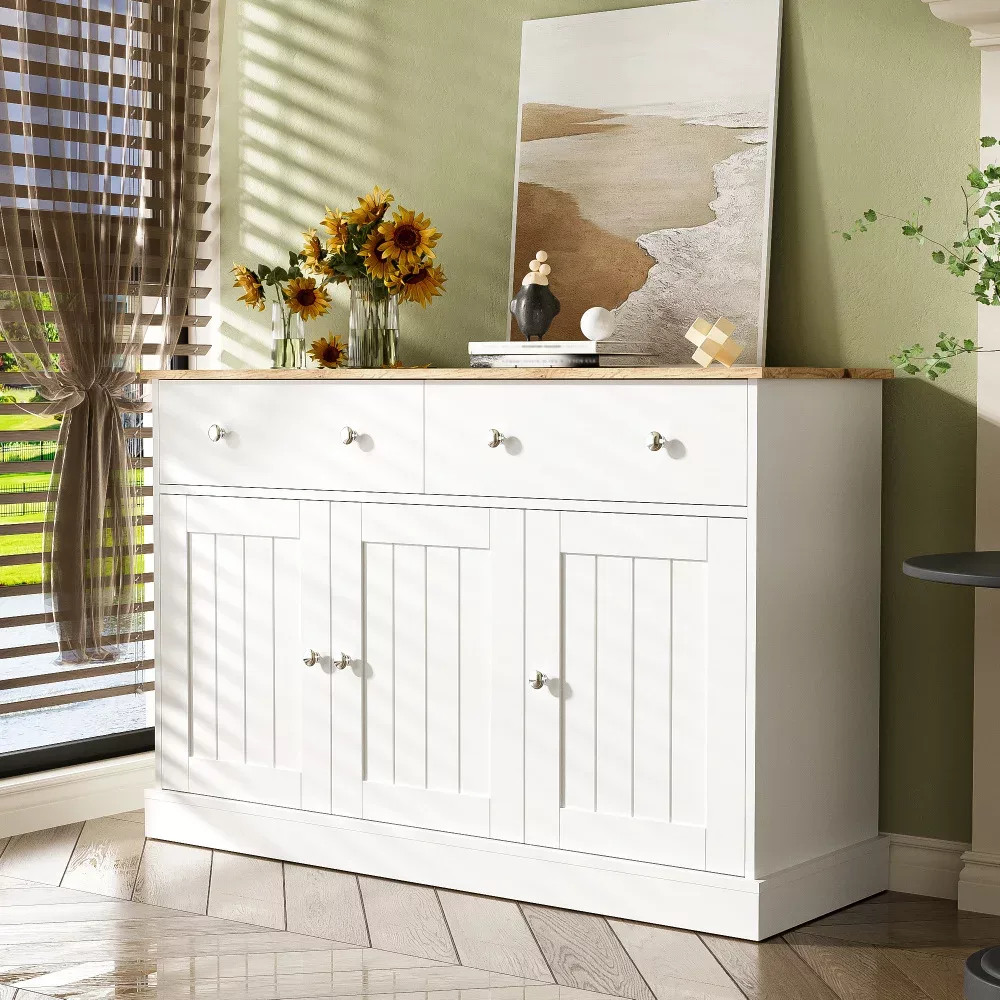 Buffet de salon blanc et couleur bois