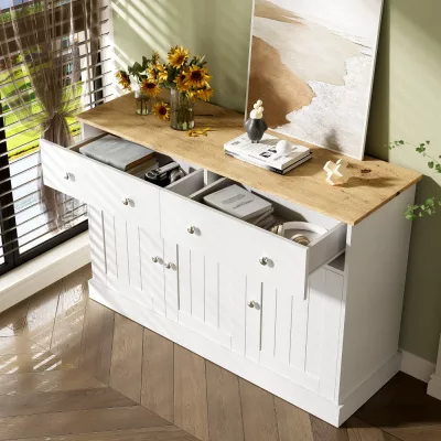 Buffet de salon blanc et couleur bois – image 3