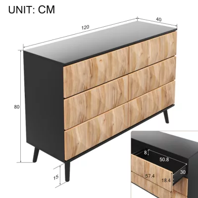Buffet six tiroirs noir et bois naturel – image 2