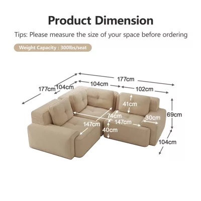 Canapé modulaire sans cadre, tissu côtelé – image 3