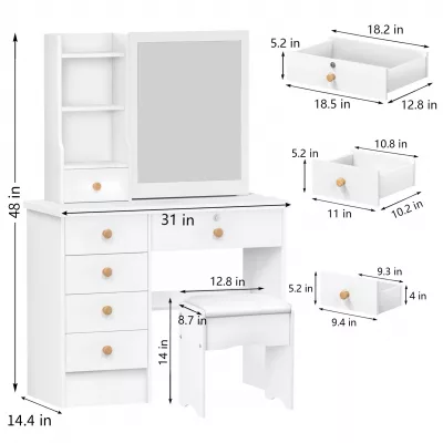 Coiffeuse avec miroir coulissant et 6 tiroirs – image 3