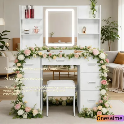 Coiffeuse en bois avec miroir LED et tiroirs – image 3
