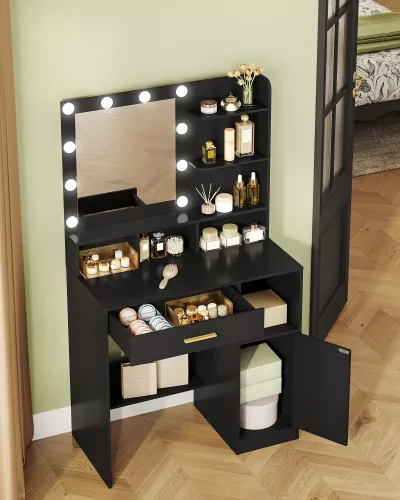 Coiffeuse noire avec miroir et éclairage LED – image 2