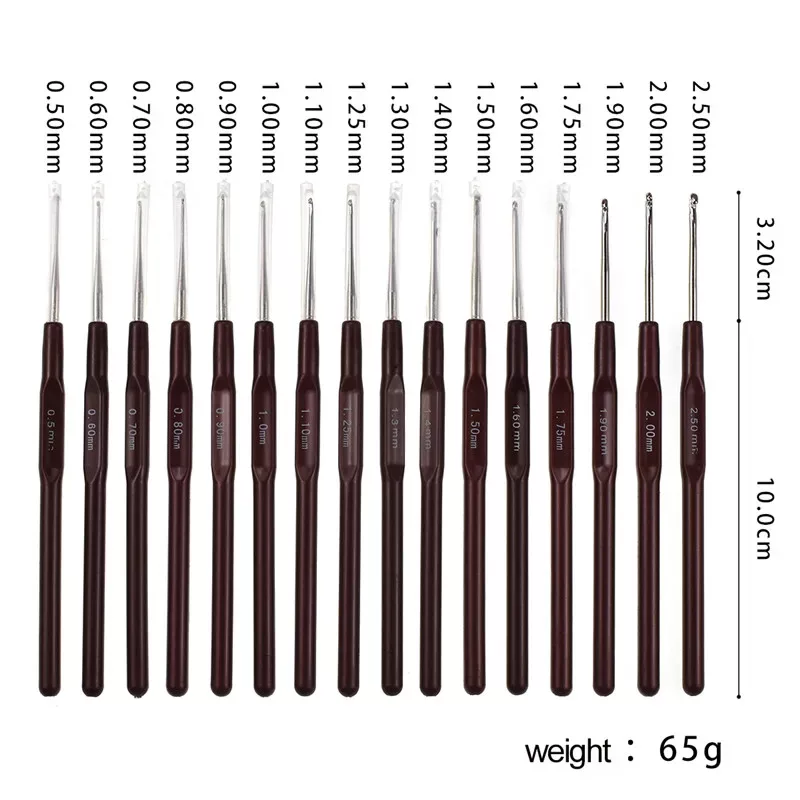 Crochets fins de 0,5 à 2,5 mm, 16 tailles