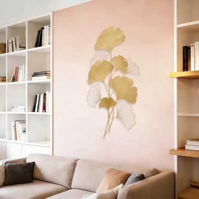 Décoration murale ginkgo en fer doré – image 3
