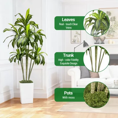 Dracaena artificiel en plastique, pot blanc – image 3