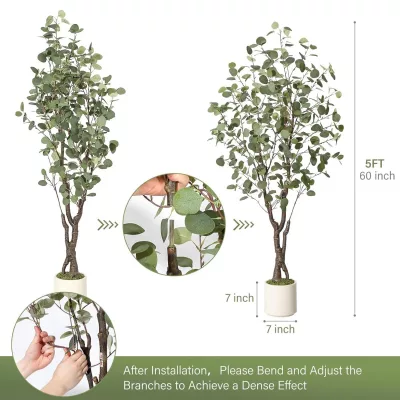 Eucalyptus artificiel lumineux en pot blanc – image 3
