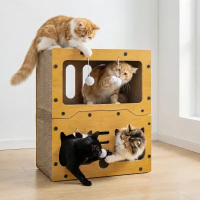 Grattoir maison pour chat, jaune