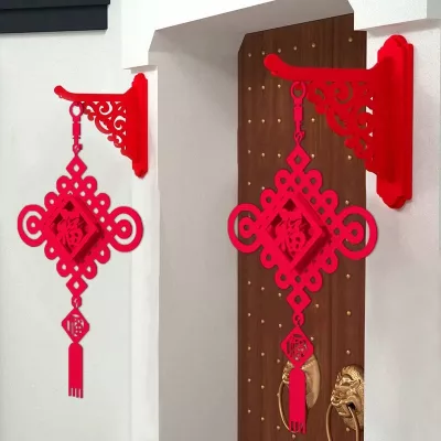Lanterne rouge ronde en tissu floqué – image 3