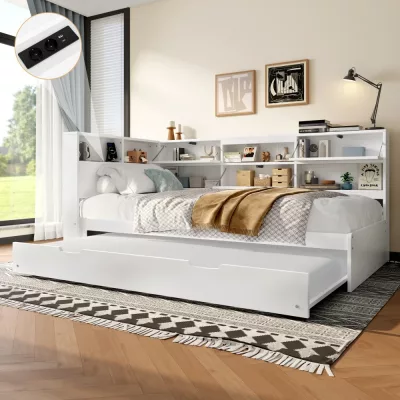 Lit de repos blanc, rangement et lit gigogne
