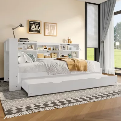 Lit de repos blanc, rangement et lit gigogne – image 2