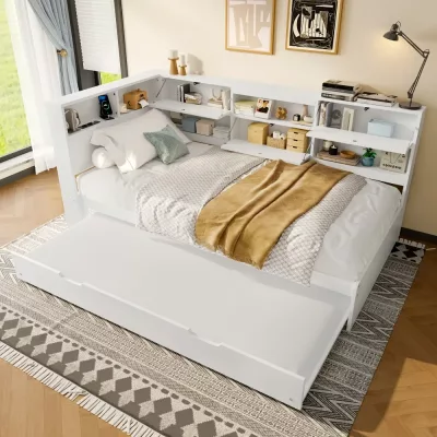 Lit de repos blanc, rangement et lit gigogne – image 3
