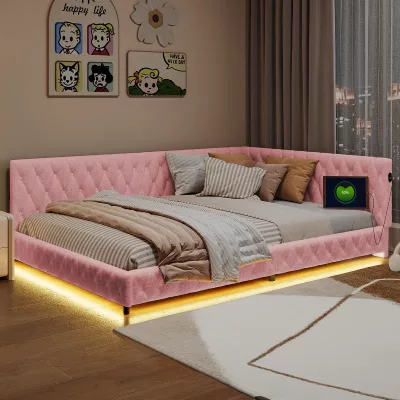 Lit double rembourré rose 140 x 200 cm LED – image 3