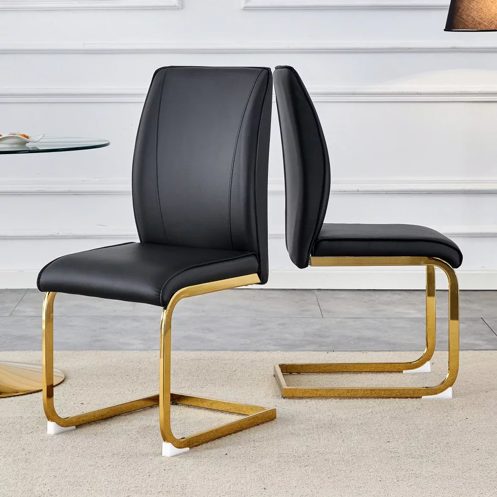 Lot de 2 chaises simili cuir noir, pieds dorés