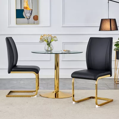 Lot de 2 chaises simili cuir noir, pieds dorés – image 3