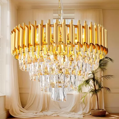 Lustre circulaire doré en cristal, culot E14