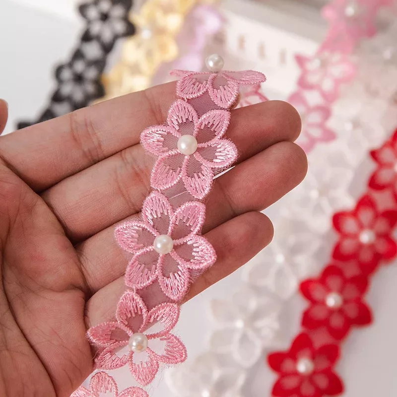 Ruban de dentelle perlé à franges, 1 m