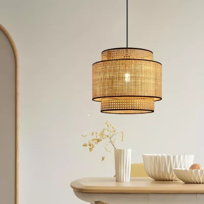 Suspension en lin beige tissé, diamètre 40 cm – image 3