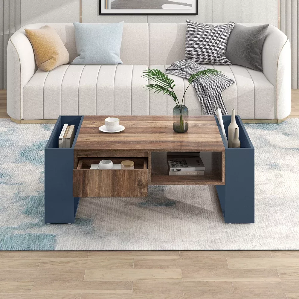 Table basse avec tiroir et rangements