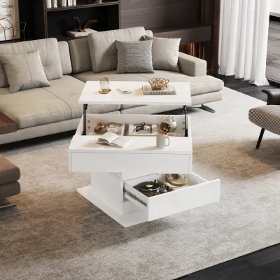Table basse blanche relevable et rotative
