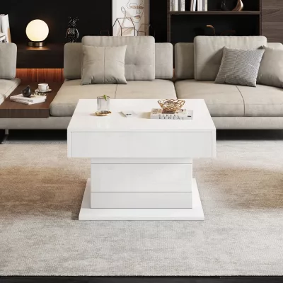 Table basse blanche relevable et rotative – image 2