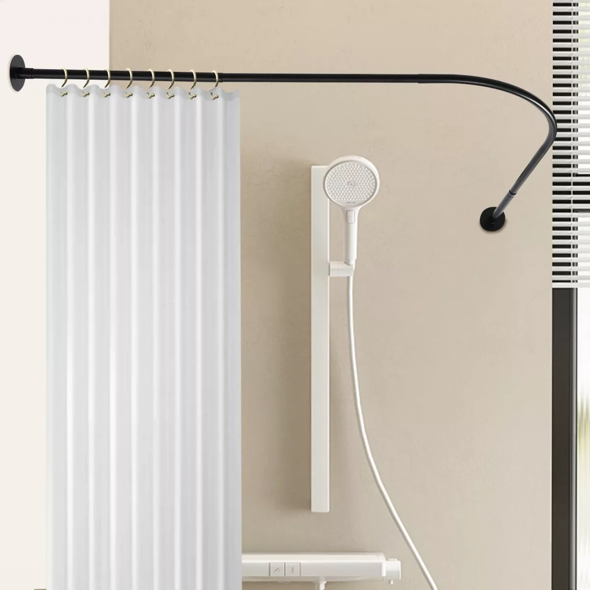 Tringle de douche d'angle en L, noire